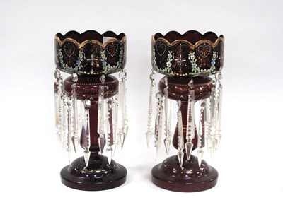 Lot 1011 - A Pair of Late XIX Century Glass Table Lustres,...