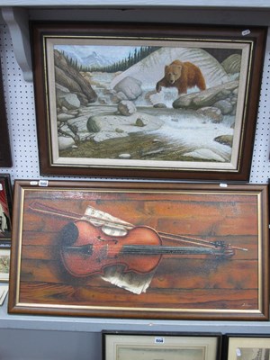 Lot 1549 - D. Ball, Violin, oil on board, signefd bottom...