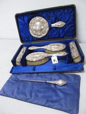 Lot 23 - A Matched Hallmarked Silver Dressing Table Set,...
