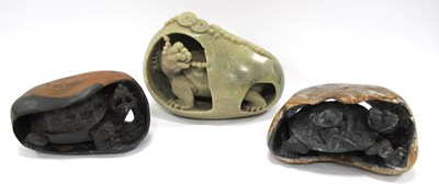 Lot 1293 - Three Soapstone Carvings of Turtles :- One Tray