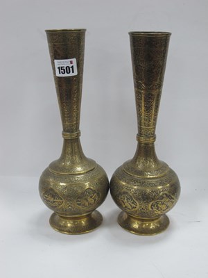 Lot 1501 - Pair of Brass Bulbous Vases, each heavilly...