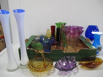 Lot 1037 - Glassware Pair of Purple and Clear Vases, blue...