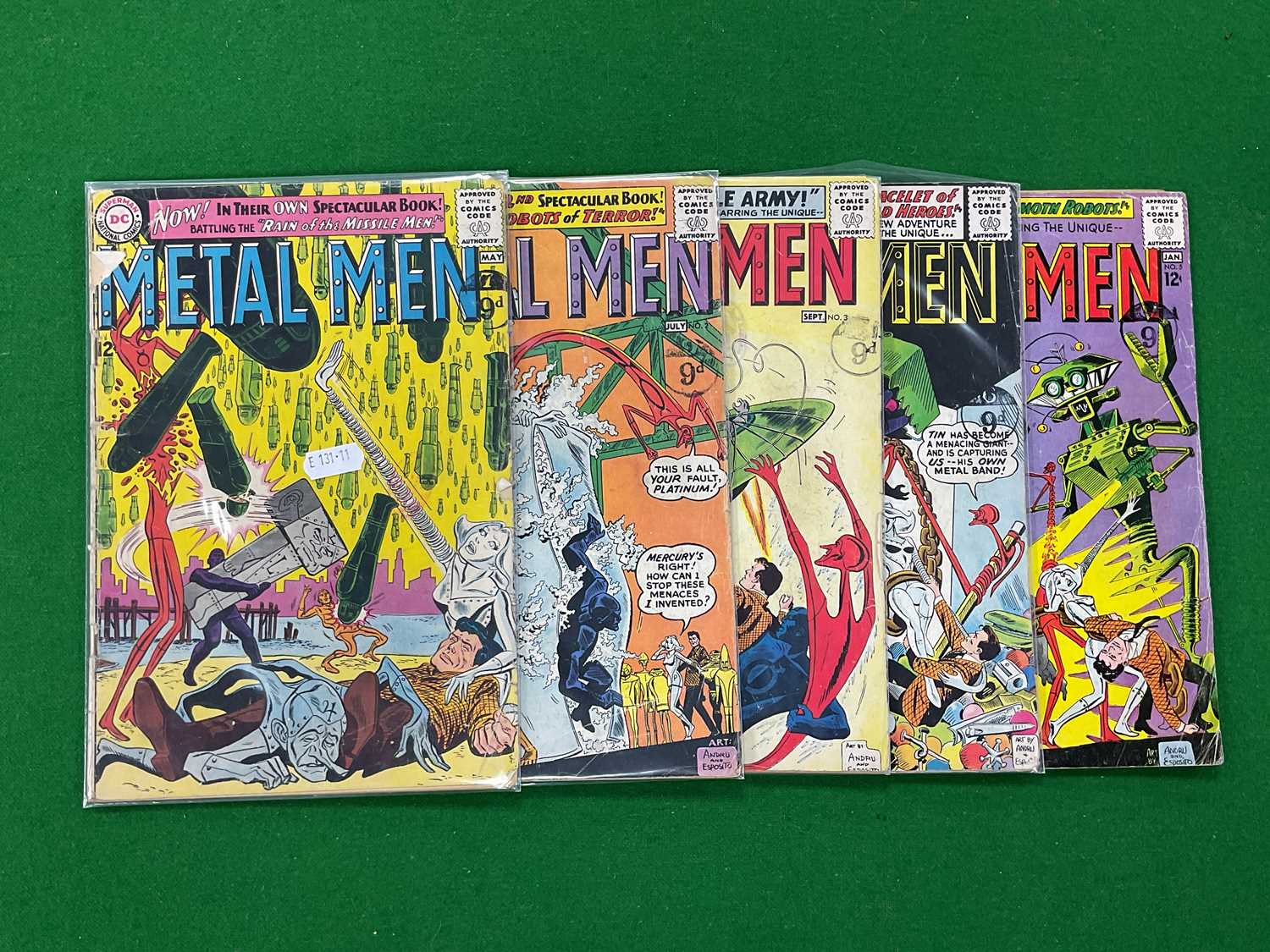 Lot 411 - Five DC Metal Men Comics #1 - #5, Faults Noted.