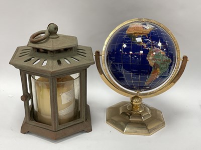 Lot 1428 - Gemstone World Globe, on brass octagonal base,...