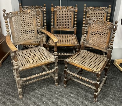 Lot 1540 - A Set of Five Charles II Style Chairs, top...