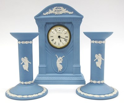 Lot 1220 - A Wedgwood Pale Blue Jasperware Clock, "AD...