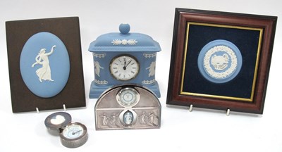 Lot 1215 - A Wedgwood Metal Clock, relief moulded...