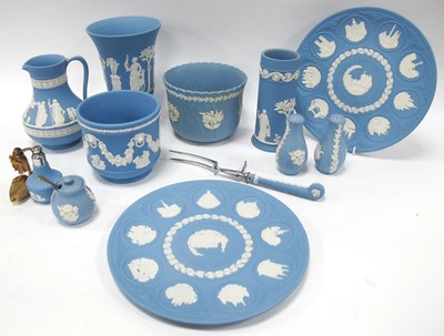 Lot 1236 - Wedgwood Pale Blue Jasperware Cache Pot, vase,...