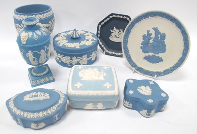 Lot 1207 - Wedgwood Jasperware, in various shades of blue,...