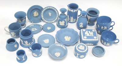 Lot 1169 - Wedgwood Pale Blue Jasperware Vases, trinket...