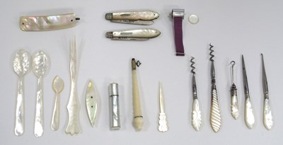 Lot 1306 - Mother of Pearl Implements, including tape...