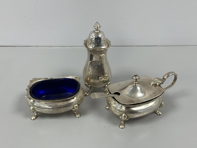 Lot 15 - A Hallmarked Silver Three Piece Cruet Set,...