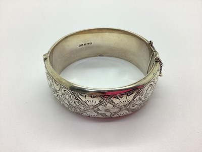 Lot 92 - A Hallmarked Silver Wide Hinged Bangle, RX,...