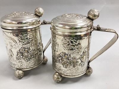 Lot 7 - A Pair of Danish Plated Lidded Tankards, each...