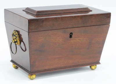 Lot 1415 - XIX Century Mahogany Tea Caddy, of sarcophagus...