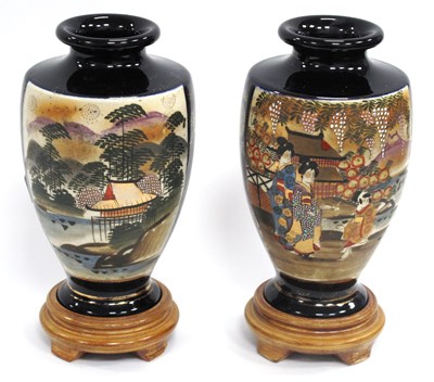 Lot 1327 - Oriental Pair of Satsuma Pottery Vases, each...