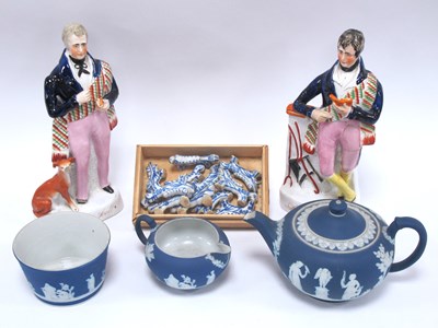 Lot 1176 - Wedgwood Blue Jasper Three Piece Tea Service,...