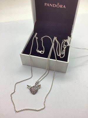 Lot 101 - Pandora; Pavé Heart and Angel Wings Necklace,...