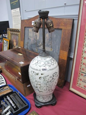 Lot 1399 - Oriental Twin Light Table Lamp, with 28cm...