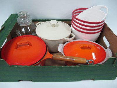 Lot 1015 - Cast Iron and Enamel Pans (Two) plus a...