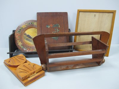 Lot 1083 - Oak Freestanding Photo Frame, two book troughs,...