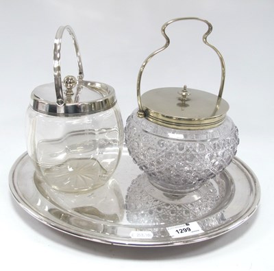 Lot 1299 - Two Edwardian Silver Plated Glass Biscuit...