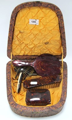 Lot 1285 - Ladies Faux Tortoiseshell Dressing Table Set,...