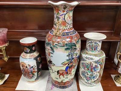 Lot 1513 - Three Oriental Pottery Vases, the largest...