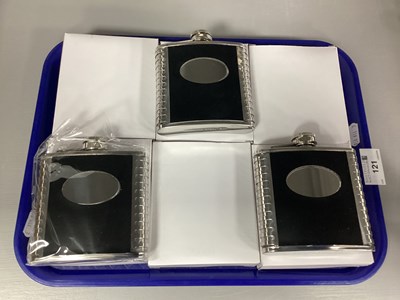 Lot 121 - Six Modern Stainless Steel 8oz Hip Flasks,...