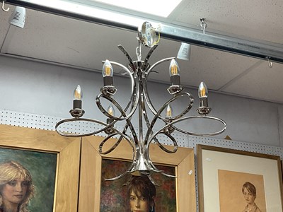 Lot 1506 - A Modern Chrome Six Branch Chandelier,...