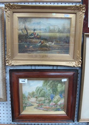 Lot 1459 - K Young, Ducks & Ducklings at River Bank, oil...