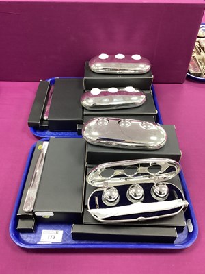 Lot 173 - Eight Plated Fountain Pen and Inkwell Sets, of...