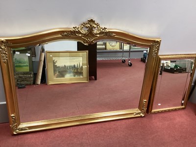 Lot 1423 - Gilt Overmantel mirror, a shaped top with...