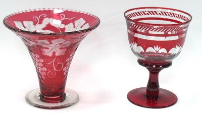 Lot 1235 - Ruby Glass Vase with Grape Foliage Decoration...