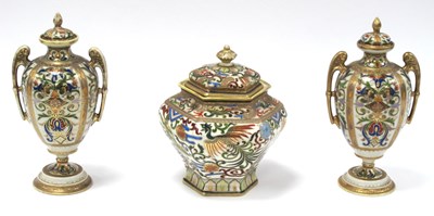 Lot 1221 - Noritake Hexagonal Jar and Cover Featuring...