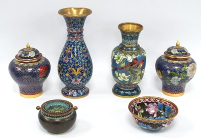 Lot 1321 - Oriental 'Cloisonne' Pair of Lidded Ginger...