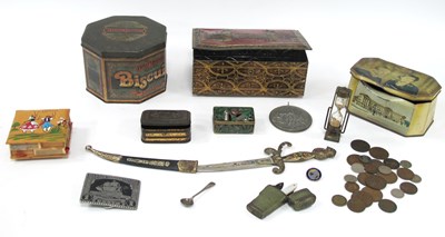 Lot 1357 - Shagreen Covered Etui (damages), coinage, tins,...