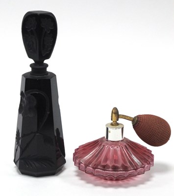 Lot 1201 - Art Deco Octagonal Black Glass Scent Bottle...