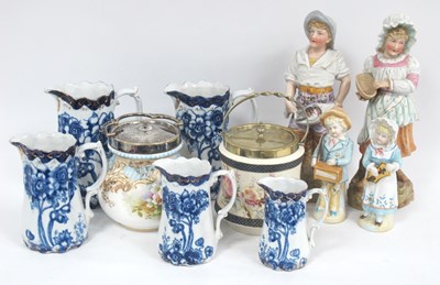 Lot 1172 - Five Victorian Graduated Blue and White Jugs,...