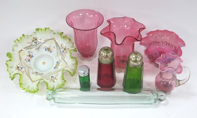 Lot 1191 - XIX Century Glass Vase, jug, bowl, fluted bowl...