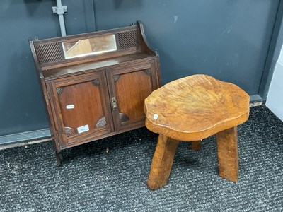 Lot 1508 - Burr Oak Three Leg Stool, 34cm high, together...