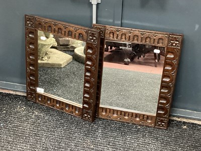 Lot 1469 - A Pair of Oak Wall mirrors, with knulled...