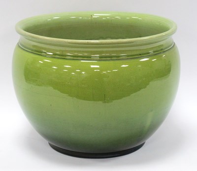 Lot 1398 - Bretby, Green Pottery Jardiniere, 29.5cm wide.