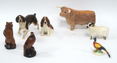 Lot 1261 - Beswick Ram (Damaged), spaniel, highland bull...