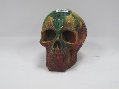 Lot 1497 - Resin Skull, amber and green coloured, with...