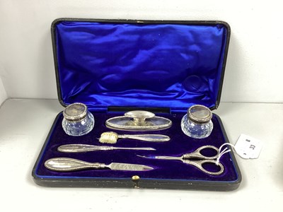 Lot 33 - A Hallmarked Silver Mounted Manicure Set, L&S,...