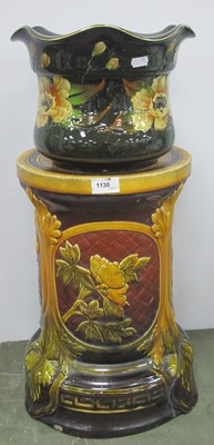 Lot 1130 - Pottery Jardinere Stand with Foliage to Body,...