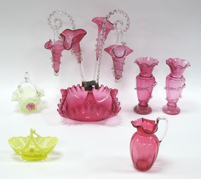 Lot 1212 - XIX Century Cranberry Glass Epergne, pair of...