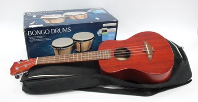 Lot 1336 - Bongo Drums in Box, Aklot Ukulele AKT26 with...