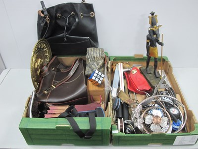 Lot 1097 - Fishing Reels, tyre pump, ladies' bags, etc:-...